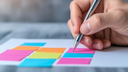 Hand Writing Down Ideas on Colorful Sticky Notes on Desk