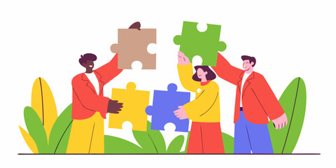 Fototapeta premium Teamwork collaboration puzzle pieces connecting people success strategy business partnership solution concept