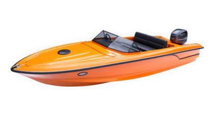 Bright orange speedboat isolated on transparent background
