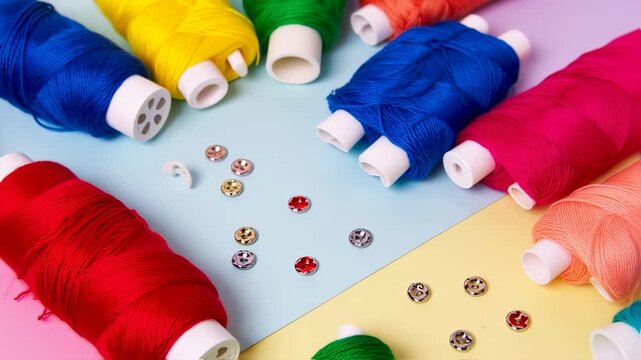 Colorful spools of thread and embellishments
