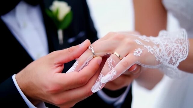 Couple exchanging wedding rings