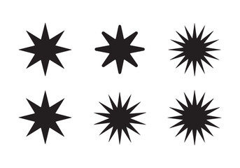 Fototapeta premium Six black starburst shapes on white background vector