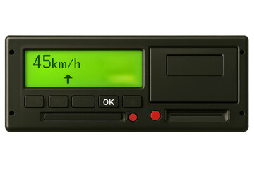 Fototapeta premium Digital truck tachograph displaying vehicle speed on the screen on a transparent background