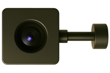 Small compact dash camera for a vehicle security system on a transparent background