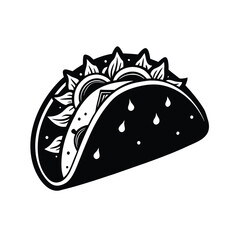 Beef Taco with Lettuce Silhouette Vector on white background