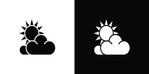 Weather Icon Sun With Rays Partially Obscured By Fluffy Cloud, Isolated on Transparent Background