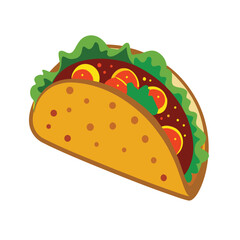 Tasty beef taco with lettuce, cheese, and tomato in a crispy shell, on white background