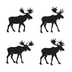 front view moose walking forward silhouette set bundle on the white background