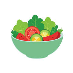 Healthy fresh vegetable salad with tomatoes, cucumber, and greens, isolated on white for food designs.
