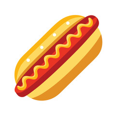 Classic hot dog with sausage in bun, topped with mustard and ketchup, isolated on white background.