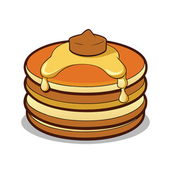 Vector illustration of a stack of pancakes with maple syrup and butter on top, clean detailed style