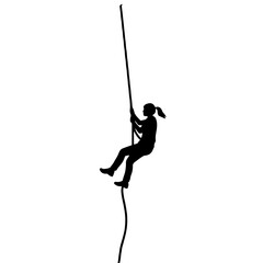 Silhouette of person climbing rope from pit, symbol of support  