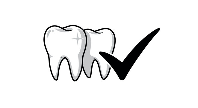 Healthy teeth with check mark symbol for dental hygiene