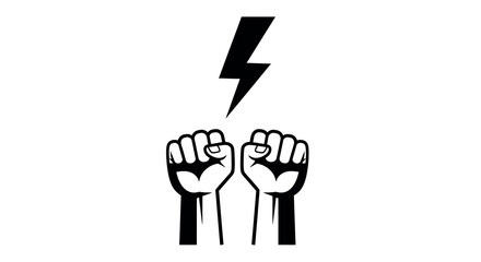 Empowered fists with lightning bolt symbolizing strength and unity in bold black design