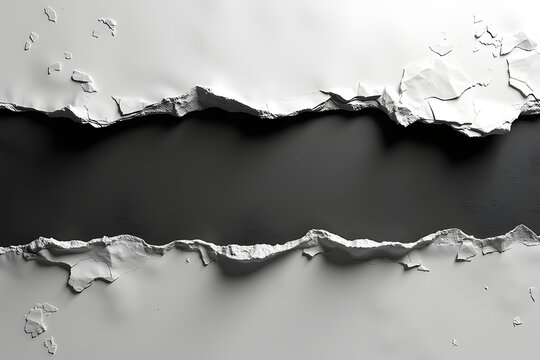 Realistic torn paper effect revealing black space, ripped metal texture background