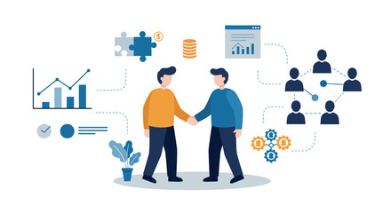 Fototapeta premium Business partnership and data analysis concept with abstract graphics