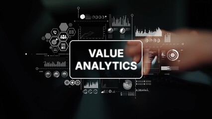 Value Analytics Interface for Business Intelligence with Graphs and Charts Displayed on Digital Screen. Asymptotic smart data analytic.