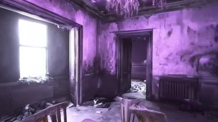 A Hauntingly Beautiful Abandoned Interior, Violet Hue and Eroded Charm - Powered by Adobe