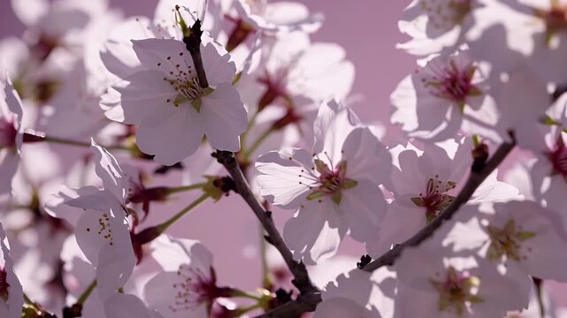 Celebrate spring delicacy through gorgeous K macro soft pink cherry blossoms against clean blush background fine petals stamens highlighted beauty ads seasonal greeting cards gentle wellness - Powered by Adobe