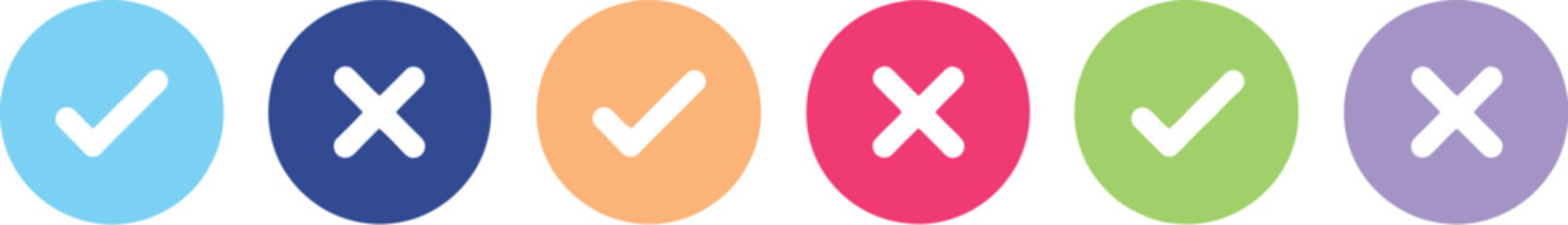 Obraz premium Check mark and cross mark vector icons for approval and rejection symbols set