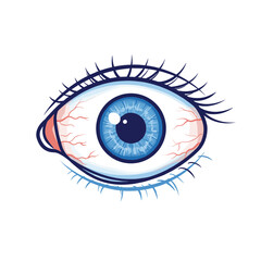 Detailed illustration of a human eye with blue iris and eyelashes  