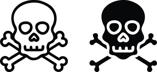 Skull and Crossbones Icon Set &ndash; Black and White Danger Symbol Vector Illustration