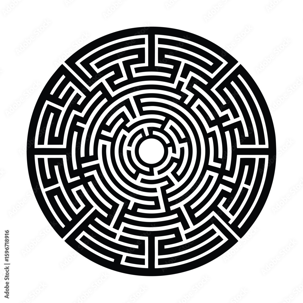 Fototapete vector illustration of a circular maze puzzle game, perfect for kids, representing a labyrinthine ch