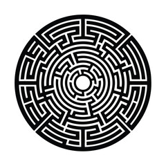 Vector illustration of a circular maze puzzle game, perfect for kids, representing a labyrinthine challenge to find the path to success