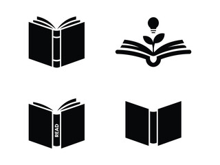 Four Simple Black and White Open Book Icons