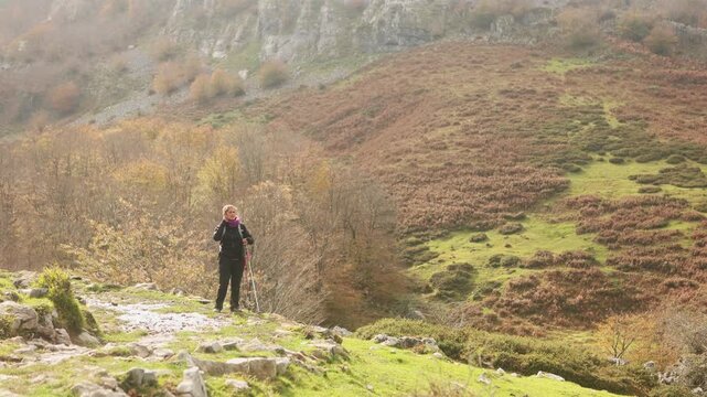 Woman hiking in Gorbea Natural Park, Basque Country