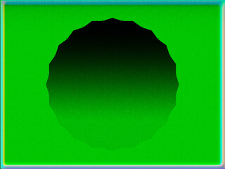 A geometric black shape with multiple sides is centered against a vivid green background, creating a stark contrast. The gradient effect around the shape adds depth and dimension to the design.