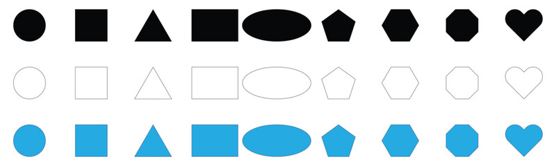 Basic Geometric icon set vector symbol, circle square hexagon triangle pentagon heart set collection