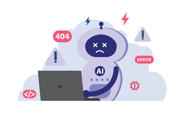 AI error concept. Artificial intelligence system is under maintenance and repair.Robot that is error or broken.