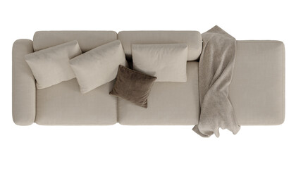 top view of white fabric sofa