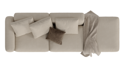 top view of white fabric sofa