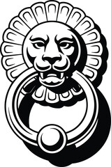 Elegant black and white vector illustration of an ornate lion door knocker design