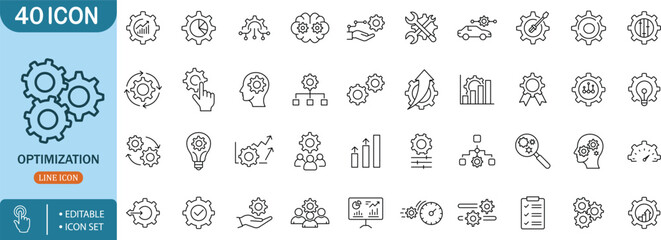 Optimization Icon Set, Strategy, Analytics, Process, Management, Gear, Settings, Businessoptimization,gear,process,settings,analytics,performance,improvement,business,data,solution,management,planning