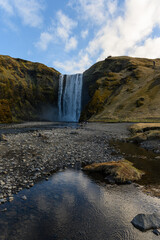 Famous Skogafoss waterfall in Iceland in early morning sun