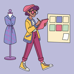 Cartoon Fashion Designer Girl – Creative Studio Illustration for Kids