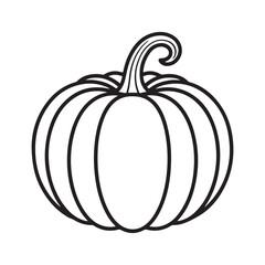 Black outline of a pumpkin with a curly stem squash