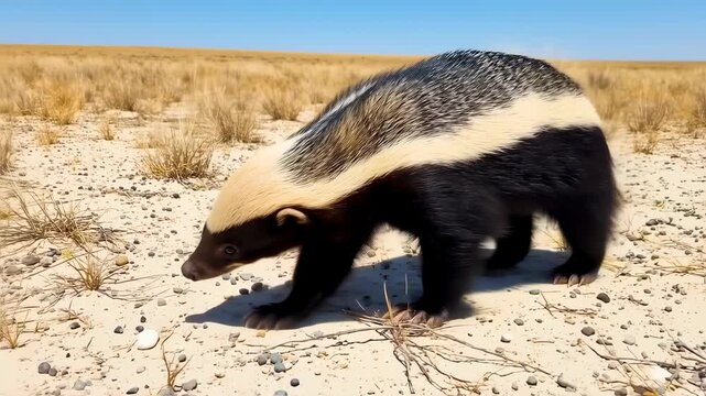 Honey Badger Foraging: A Dynamic Wildlife Close-Up in the African Savanna
