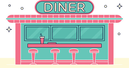 Retro 1950s Diner with milkshakes – Vintage American Restaurant Illustration