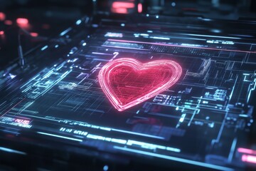 Digital Heart Animation Showcased in a Vibrant Futuristic Green Code Visualization for Advanced Technologies