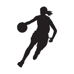 Black silhouette of a female basketball player dribbling