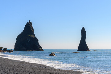Reynisdrangar cliffs at Reynisfjara black sand beach in Iceland