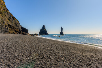 Reynisdrangar cliffs at Reynisfjara black sand beach in Iceland