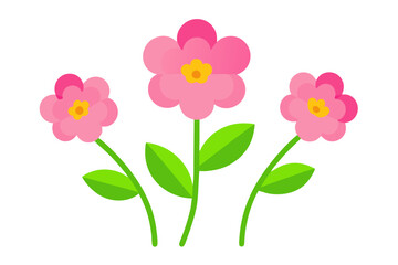 Cute Pink Flowers With Cartoonish Green Stems And Leaves