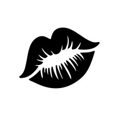 Black lipstick kiss on white background. Imprint of the lips. Kiss mark vector illustration