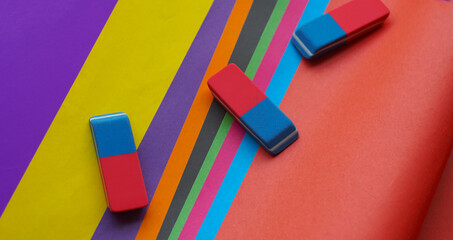 Colored notebook, colored pencils and other learning tools