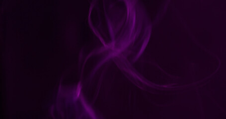 Obraz premium Fog cloud. Smoke pigment. Defocused purple neon color water acrylic texture floating on abstract dark black art creative background.